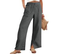 Pantalon en Lin Femme Été Fluide Léger Large avec Poches Taille Haute Coton Décontracté Chic