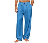 Pantalon En Lin Homme Avec Poches, Couleur Unie, Pantalons De Loisirs, Léger Et Respirant, Pantalon Lin Homme Été, Coupe Ample, Avec Cordon De Serrage, Pantalons Droit Pour La Vie Quotidienne