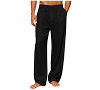 Pantalon En Lin Homme Avec Poches, Couleur Unie, Pantalons De Loisirs, Léger Et Respirant, Pantalon Lin Homme Été, Coupe Ample, Avec Cordon De Serrage, Pantalons Droit Pour La Vie Quotidienne