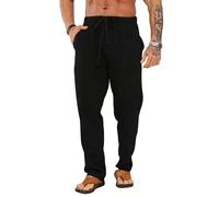 Pantalon en Lin Homme Jogging Coton Décontracté Été Pantalons Yoga Taille Élastique Léger Yoga Pants Noir XXL