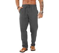 Pantalon en Lin Homme Jogging Coton Décontracté Été Pantalons Yoga Taille Élastique Léger Yoga Pants Gris XL