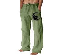 Pantalon en Lin Homme Pantalons de Jogging en Coton d'été Décontracté avec Poches à Cordon de Serrage Coupe Ample Pants Léger et Confortable F417