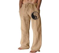 Pantalon en Lin Homme Pantalons de Jogging en Coton d'été Décontracté avec Poches à Cordon de Serrage Coupe Ample Pants Léger et Confortable F417