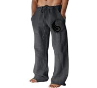Pantalon en Lin Homme Pantalons de Jogging en Coton d'été Décontracté avec Poches à Cordon de Serrage Coupe Ample Pants Léger et Confortable F417