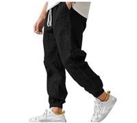 Pantalon en Lin Homme, Pantalons d'été Léger Hommes, Offre Pantalon en Lin uni et Décontracté, Soldes d'été Pant de Plage Multi-Poches avec Cordon de Serrage Vêtement Pantalons de jogging Pas Cher