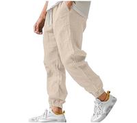 Pantalon en Lin Homme, Pantalons d'été Léger Hommes, Offre Pantalon en Lin uni et Décontracté, Soldes d'été Pant de Plage Multi-Poches avec Cordon de Serrage Vêtement Pantalons de jogging Pas Cher