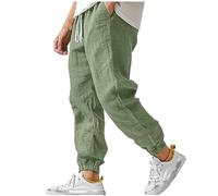 Pantalon en Lin Homme, Pantalons d'été Léger Hommes, Offre Pantalon en Lin uni et Décontracté, Soldes d'été Pant de Plage Multi-Poches avec Cordon de Serrage Vêtement Pantalons de jogging Pas Cher