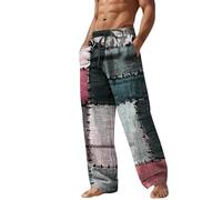 Pantalon en lin homme patchwork pantalon tie dye homme pantalon de plage vintage coupe droite pantalon hippie pantalon parachute yoga respirant pantalon gypsy coloré pantalon à blocs de couleur