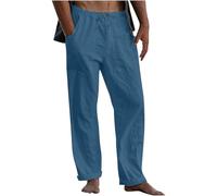 Pantalon en Lin Léger pour Homme Pantalons d'Été Long Décontracté avec Jambes Larges Taille Élastique et Poches Pratiques Idéal pour les Loisirs Vente Flash du jour et Soldes Vetements Mode Pant
