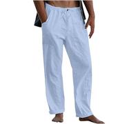 Pantalon en Lin Léger pour Homme Pantalons d'Été Long Décontracté avec Jambes Larges Taille Élastique et Poches Pratiques Idéal pour les Loisirs Vente Flash du jour et Soldes Vetements Mode Pant