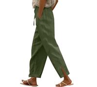 Pantalon en lin pour femme 7/8 - Pantalon de jogging taille haute - Pantalon de jogging fin - Pantalon baggy - Pantalon de plage - Grandes tailles - Pantalon en mousseline élastique - Pantalon sarouel