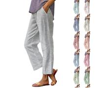 Pantalon en lin pour femme - Jambe droite - En coton et lin - Léger - Fente - Couleur unie - Pantalon de marche confortable - Taille élastique - Pantalon Palazzo, rose, 4XL