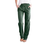 Pantalon en lin pour femme - Jambe longue - Pantalon d'été pour femme - Petite - Pantalon décontracté ample avec poches - Pantalon sarouel - Pantalon court - Pantalon de jogging à jambe droite