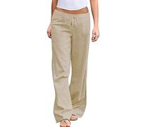Pantalon en lin pour femme Pantalon décontracté Taille basse Coton Lin Pantalon en tissu confortable Couleur unie Mousseline Respirant Pantalon d'été Extérieur Taille élastique Pantalon de loisirs