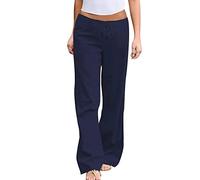 Pantalon en lin pour femme Pantalon décontracté Taille basse Coton Lin Pantalon en tissu confortable Couleur unie Mousseline Respirant Pantalon d'été Extérieur Taille élastique Pantalon de loisirs