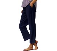 Pantalon en lin pour femme Pantalon décontracté Taille haute Coton Lin Pantalon en tissu confortable Couleur unie Mousseline Séchage rapide Pantalon de plage Extérieur Taille élastique Pantalon d'été