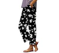 Pantalon en lin pour femme Pantalon décontracté Taille haute Coton Lin Pantalon en tissu confortable avec fleurs Mousseline Respirant Pantalon de loisirs Extérieur Bermuda ample Pantalon de plage avec