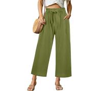 Pantalon en lin pour femme Pantalon décontracté Taille haute Coton Lin Pantalon en tissu confortable Couleur unie Mousseline Ample Jambe Large Pantalon de plage Extérieur Taille élastique Pantalon de
