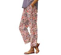 Pantalon en lin pour femme Pantalon décontracté Taille haute Coton Lin Pantalon en tissu confortable avec fleurs Mousseline Respirant Pantalon de loisirs Extérieur Bermuda ample Pantalon de plage avec