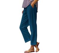 Pantalon en lin pour femme Pantalon décontracté Taille haute Coton Lin Pantalon en tissu confortable Couleur unie Mousseline Séchage rapide Pantalon de plage Extérieur Taille élastique Pantalon d'été