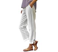 Pantalon en lin pour femme Pantalon décontracté Taille haute Pantalon ample en coton et lin Couleur unie Mousseline Respirant Pantalon de loisirs Extérieur Taille élastique Pantalon d'été avec cordon