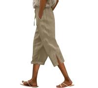 Pantalon en lin pour femme Pantalon d'été 3/4 Taille haute Coton Lin Pantalon en tissu confortable Couleur unie Mousseline Séchage rapide Pantalon de plage Extérieur Taille élastique Pantalon de