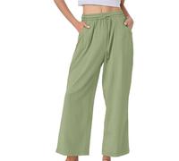 Pantalon en lin pour femme Pantalon d'été taille haute Coton Lin Pantalon en tissu confortable Couleur unie Mousseline Respirant Pantalon de loisirs Extérieur Taille élastique Pantalon de jogging avec