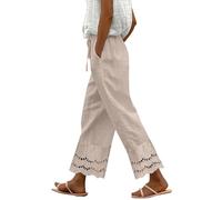 Pantalon en lin pour femme - Taille haute - Coton et lin - Confortable - Décontracté - Couleur unie - Extensible - Léger - Séchage rapide - Pantalon de plage - Taille élastique - Pantalon d'été avec