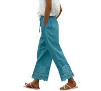 Pantalon en lin pour femme - Taille haute - Coton et lin - Confortable - Décontracté - Couleur unie - Extensible - Léger - Séchage rapide - Pantalon de plage - Taille élastique - Pantalon d'été avec