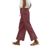 Pantalon en lin pour femme - Taille haute - Coton et lin - Confortable - Décontracté - Couleur unie - Extensible - Léger - Séchage rapide - Pantalon de plage - Taille élastique - Pantalon d'été avec