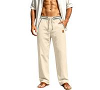 Pantalon en lin pour homme - Coupe ajustée - Pantalon en tissu stretch avec taille élastique et poches - Pantalon de plage - Coupe droite - Élégant pantalon d'affaires - Respirant - Pantalon de