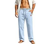 Pantalon en lin pour homme - Coupe ajustée - Pantalon en tissu stretch avec taille élastique et poches - Pantalon de plage - Coupe droite - Élégant pantalon d'affaires - Respirant - Pantalon de