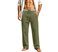 Pantalon en lin pour homme - Coupe ajustée - Pantalon en tissu stretch avec taille élastique et poches - Pantalon de plage - Coupe droite - Élégant pantalon d'affaires - Respirant - Pantalon de