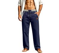 Pantalon en lin pour homme - Coupe ajustée - Pantalon en tissu stretch avec taille élastique et poches - Pantalon de plage - Coupe droite - Élégant pantalon d'affaires - Respirant - Pantalon de