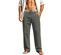 Pantalon en lin pour homme - Coupe ajustée - Pantalon en tissu stretch avec taille élastique et poches - Pantalon de plage - Coupe droite - Élégant pantalon d'affaires - Respirant - Pantalon de