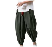 Pantalon en lin pour homme de style chinois, pantalon d'été léger avec jambes larges, pantalon Kung Fu pour le yoga et les loisirs, pantalon décontracté Tai Chi, 01-Army Green, M