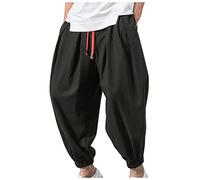 Pantalon en lin pour homme de style chinois, pantalon d'été léger avec jambes larges, pantalon Kung Fu pour le yoga et les loisirs, pantalon décontracté Tai Chi, Noir (01), M