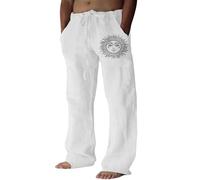 Pantalon en Lin pour Homme - Léger - en Coton - Coupe Ample - Décontracté - pour la Plage