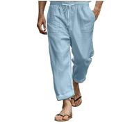 Pantalon en lin pour homme, pantalon d'été, pantalon en soie, cordon de serrage, taille élastique, coupe droite, simple, confortable, respirant, pour la maison, les loisirs, le quotidien, la mode