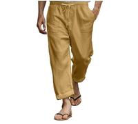 Pantalon en lin pour homme, pantalon d'été, pantalon en soie, cordon de serrage, taille élastique, coupe droite, simple, confortable, respirant, pour la maison, les loisirs, le quotidien, la mode