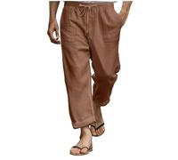 Pantalon en lin pour homme, pantalon d'été, pantalon en soie, cordon de serrage, taille élastique, coupe droite, simple, confortable, respirant, pour la maison, les loisirs, le quotidien, la mode
