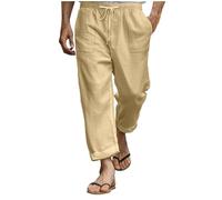 Pantalon en lin pour homme, pantalon d'été, pantalon en soie, cordon de serrage, taille élastique, coupe droite, simple, confortable, respirant, pour la maison, les loisirs, le quotidien, la mode
