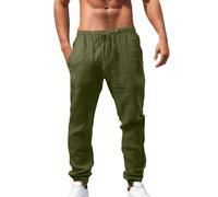 Pantalon en lin pour homme - Respirant - Léger - Décontracté - Mode décontractée - Avec cordon de serrage - Poches confortables - Pantalon de plage droit - Pantalon en tissu doux - Taille élastique -