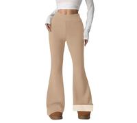 Pantalon en molleton pour femme avec Flared Chaud Pantalon évasé d'hiver à patte avec doublure en polaire taille haute pantalon de gym élastique décontracté jogger thermique sans couture, Kaki, S