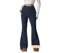 Pantalon en molleton pour femme avec Flared Chaud Pantalon évasé d'hiver à patte avec doublure en polaire taille haute pantalon de gym élastique décontracté jogger thermique sans couture, De la marine