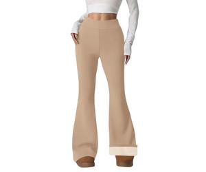 Pantalon en molleton pour femme avec Flared Chaud Pantalon évasé d'hiver à patte avec doublure en polaire taille haute pantalon de gym élastique décontracté jogger thermique sans couture, Kaki, S
