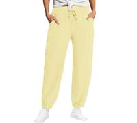 Pantalon en mousseline pour femme - Pantalon d'été léger - Pantalon capri élastique - Taille haute - Pantalon de plage décontracté - Coupe ample - Couleur unie - Léger - Pantalon à enfiler - Pantalon