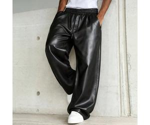 Pantalon en PU noir grande taille pour hommes, pantalon droit décontracté ample, PAVTROS, Y2k, Mardi Gras, Streetwear, Vintage, Vacances, J'aime mon petit ami, Grande taille pour hommes 2XL,3XL,4XL,5X