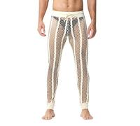 Pantalon en Résille Homme Sexy- Pantalon Transparent Respirant Collants Chic Maille Rayures Legging de Plage Transparents à Lacer Printemps D'été Coupe AjustéE Couleurs Pures Sexy Pants