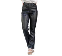 Pantalon en similicuir pour femme - Effet mouillé - Extensible - Taille haute - Coupe droite - Jambe large - Longueur cheville - Style décontracté - Style vintage - Avec poches, Noir , M